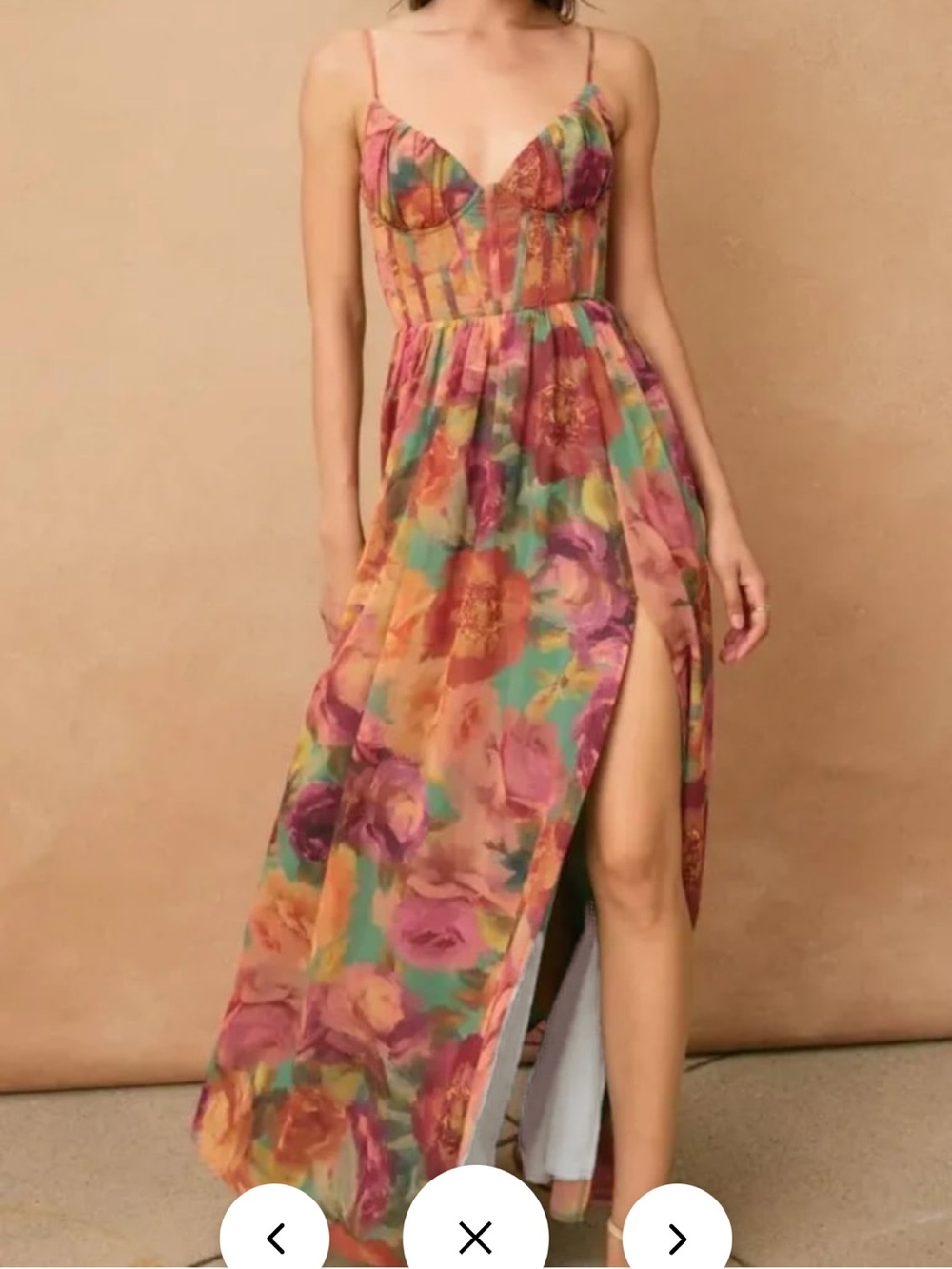 Floral Spaghetti-Strap Maxi Dress with Side Slit in Multi-Color